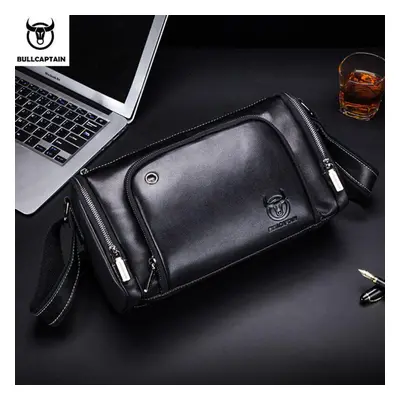 (black) Bullcaptain Leather Men&apos;s Sports Bag Fitness Shoulder Bag Retro Travel Bag Large Ca