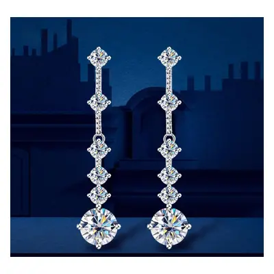 (as the picture, 1.3ct) Real Moissanite Long Tassel Earrings For Women Orginal Silver Plate Pt95