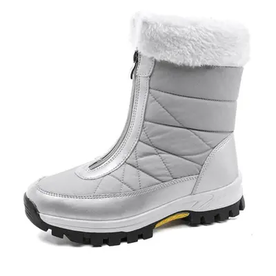 (light grey, 37) New Women&apos;s Snow Boots Thickened Casual Mid-tube Warm Casual Boots Non-sli