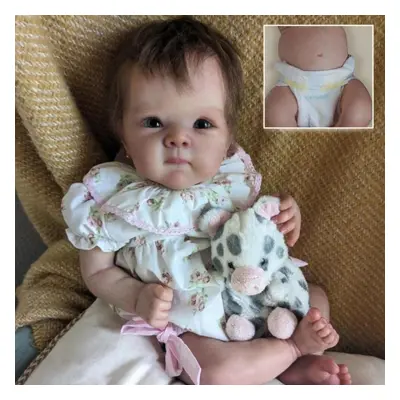 (as the picture, full silicone girl) Inch Adorable Reborn Baby Girl Doll Bettie Lifelike Soft To