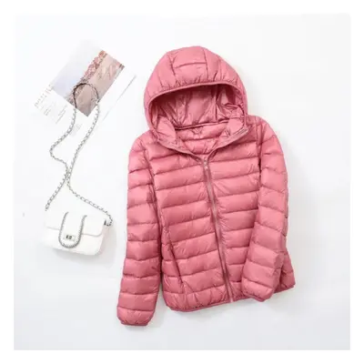 (pink, XXXL) Ultra-light Plus Size Thin Down Jacket Women Autumn Winter Slim Short Hooded Warm W