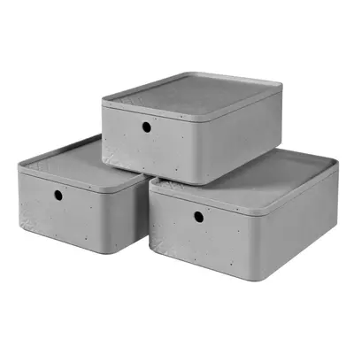 Curver 3x Storage Box Set with Lid Size Light Grey Household Organisers