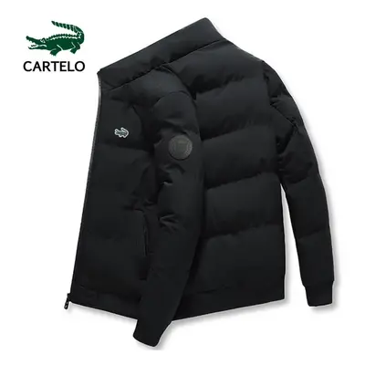 (black, L) Cartelo Down Cotton Jacket Embroidery Men&apos;s Coat Stand Collar New Winter Cotton 