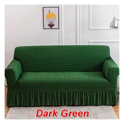 (green, Three people 190-230cm) Ruffled Seersucker Sofa Cover For Living Room Thick Elastic Soli