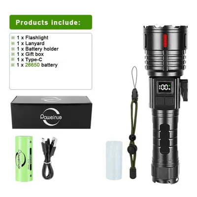 (black, with 26650,box) 10000lm 5000mah High Power Rechargeable Led Flashlight Rechargeable Ultr