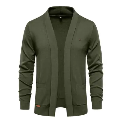 (dark green, 65-75 kg) New Winter Cotton Cardigan For Men Quality Mens Sweater Fashion Turn Down