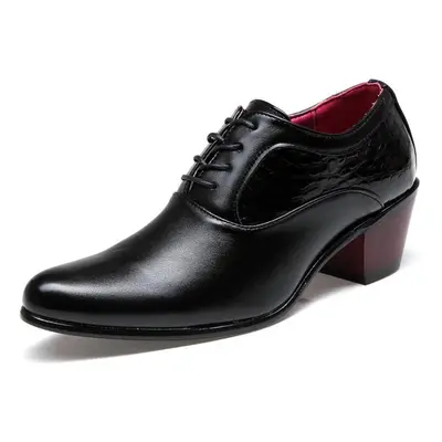 (matte black, 44) Luxury Men Dress Wedding Shoes Glossy Leather High Heels Fashion Pointed Toe H