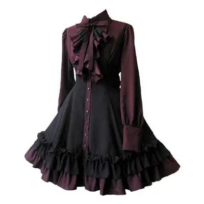 (as the picture, XS) Medieval Gothic Bow Dress Renaissance Steampunk Dress