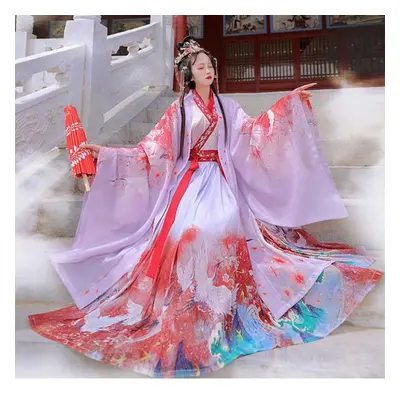 (purple,white, XL) Hanfu Women&apos;s New Elegant Suit In The Style Of Wei And Jin Dynasties In 