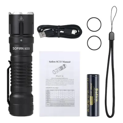 (black, 5000K With Battery) Sofirn Sc33 Xhp70.3 Hi Led Tactical Flashlight 5200lm Usb C Recharge