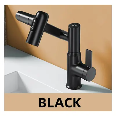 (black, include 60cm hose) Digital Display Led Basin Faucet Rotation Multi-function Stream Spray