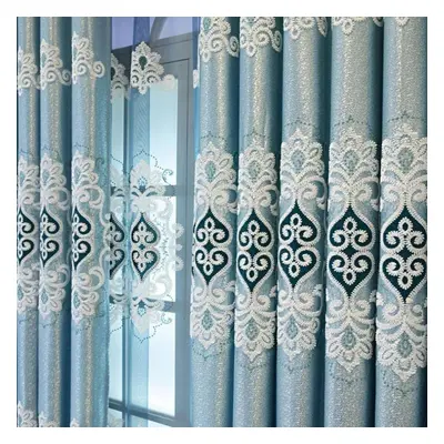 (blue, 310*270cm*2pcs) Embroidered Curtains Living Room Balcony Bedroom Floor Curtain European F