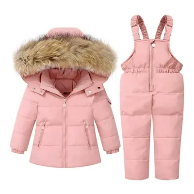 (pink, 90(1-2T)) Years Kids Girls Boys Snow Wear Winter Hooded Puffer Jacket Outerwear And Bib P