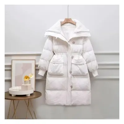 (white, L) European Style Lamb Wool Collar Thickened Cotton Jacket, Warm Winter Coat For Women