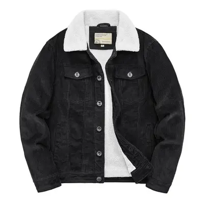 (black, XXXXL) Winter Corduroy Lapel Cotton Coat Short Velvet Thickened Jacket Men&apos;s Pure C