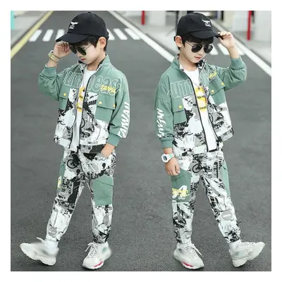 (green, 120) Boys Fashion Camouflage Print Casual Sports Suit