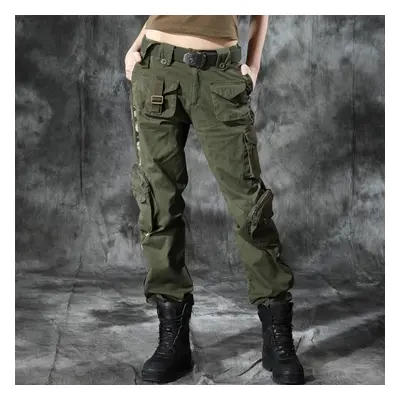 (green, 30) Outdoor Sports Work Pants Women Multi-pocket Casual Fashion Military Pants Loose Str