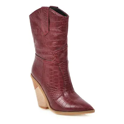 (red, 38) Women&apos;s High Heel Short Boots Solid Thick Heel Martin Boots Autumn And Winter New