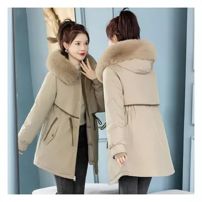 (khaki, M) Overcomes Women&apos;s New Off-season Winter Removable Jacket Thickened Winter Coat