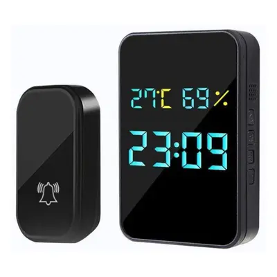 (black) Self-generating Doorbell Clock Hygrometer Integrated Room Temperature Wireless Doorbell 