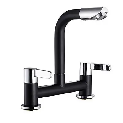 Ghopy Dual Lever Kitchen taps Mixers Hole Deck Mounted Cold and Hot Mixer Tap Modern Swivel Spou