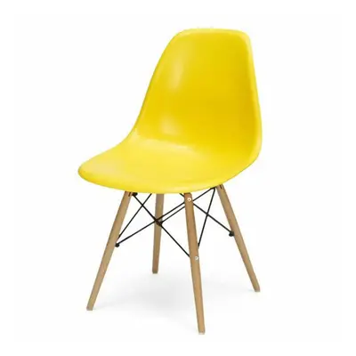 (Yellow) DS Modern Design Retro Plastic Chair With Wooden Leg