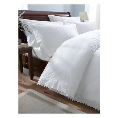 Broderie Balmoral Anglais Duvet Cover and Pillowcases Bedding Bed Set,Polycotton White, Super-Ki