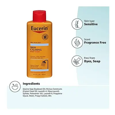 Eucerins Skin Calming Body Wash cleanses Clams & prevent dry itchy skin Natural Omega 500ml