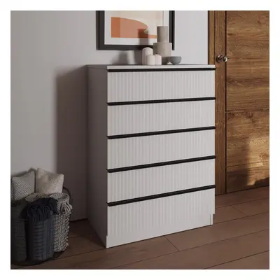 White Chest Of Drawers Scratch Resistant Scalloped Ripple Effect Finish