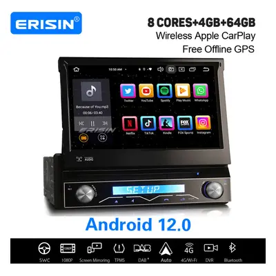 Universal 1DIN Android 12.0 Car Stereo 64GB IPS DSP BT5.0 WiFi DVD Satnav CarPlay&Android Auto