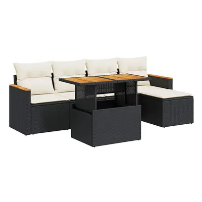 (black and cream) vidaXL Piece Garden Sofa Set with Cushions Beige Poly Rattan Acacia