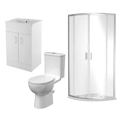 900mm Quadrant Shower Enclosure Suite with Shower Enclosure, Shower Tray, Waste, Vanity Basin Un