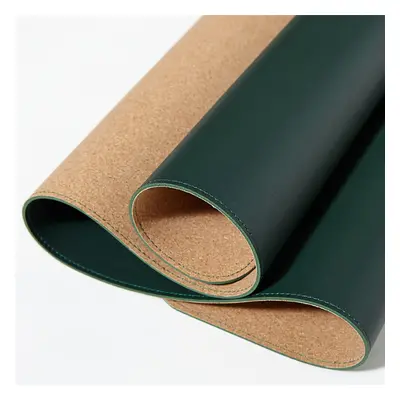 (Dark Green) 90*43cm Cork Double-sided Use Mouse Pad Rollable PU Leather Anti-scratch Desk Mat G