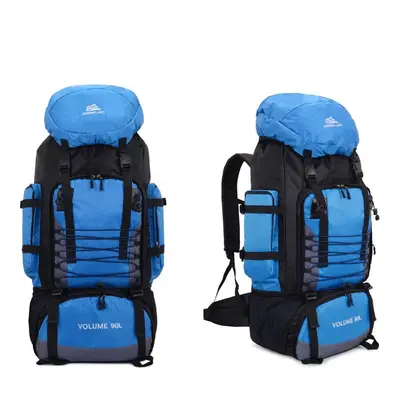 (Blue) 90L Large Capacity Outdoor Backpack Waterproof Mountaineering Camping Trekking Hiking Bac