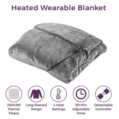 Carmen C81149GRY Core Heated Wearable Washable Blanket Heat Settings