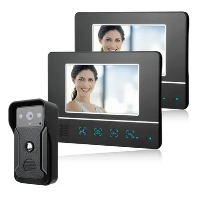 ENNIO Inch Wired Video Doorbell Intercom Kit 1-camera 2-monitor Night Vision Doorbell