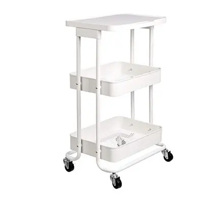 2Tier Metal KitchenUtility Cart with Shelf White