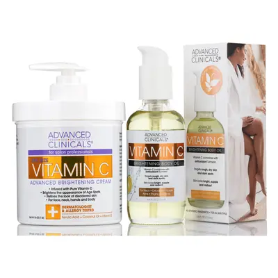 Advanced Clinicals Brightening Vitamin C Cream Moisturizer Vitamin C Body Oil Skin Care Set Nour