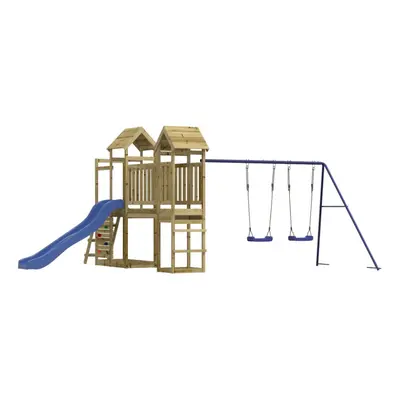 (solid impregnated pinewood) vidaXL Playhouse Play Frame with Slide Swings Rockwall Kids Solid W