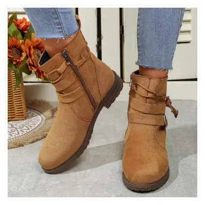 (dark brown, 40) Womens Classy Elegant Ankle Boots Adjustable Buckled Bands Side Zip Heels Booti