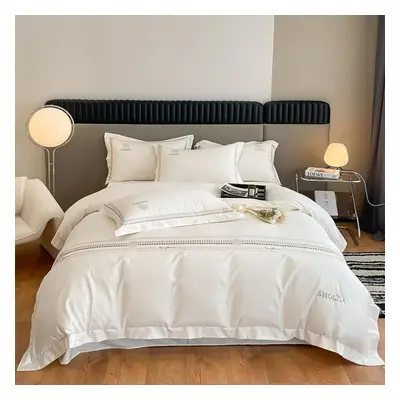 (white, 1.5m bed) Fashion Home Textile Light Luxury Style Thread Count Cotton Four Piece Set. Hi