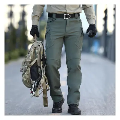 (army green, M) Winter Soft Shell Military Tactical Pants Men Waterproof Warm Fleee Lined Cargo 