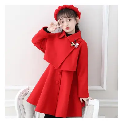 (red, 150cm) Autumn And Winter Girls&apos; Suit Korean Style Medium And Big Children&apos;s Wool