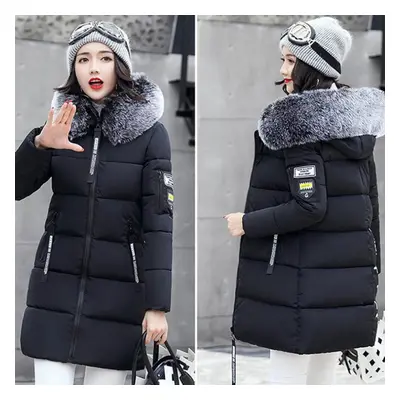 (black, M) Women&apos;s Fashion Winter Thick Warm Cardigan Hooded Coat Lady Fur Jacket Outdoor L