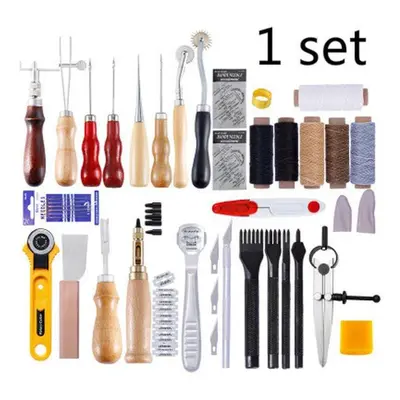 (1 set) 1set Diy Professional Leather Craft Tools Kit Hand Sewing Stitching Punch Carving Work S