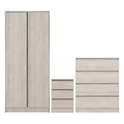 Malvern Trio Bedroom Set Wardrobe Chest of Drawers Bedside Urban Snow