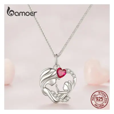 (925 silver) Bamoer Sterling Silver Mother And Child Pendant Necklace For Women Mother&apos;s Da