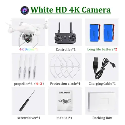 (2 Battery, White) RC Drone FPV Quadcopter UAV with ESC Camera 4K HD Profesional Wide-Angle Aeri