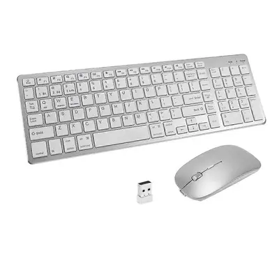 (silvery) Wireless Bluetooth Dual-mode Keyboard And Mouse Set Rechargeable Mute For Notebook Des