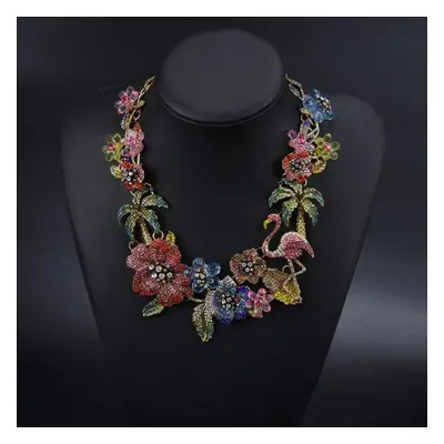 (as the picture) Luxury Exaggeration Full Of Fire Bird Necklace Retro Flowers And Temperament Cl